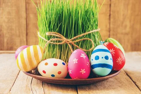 Perfect Easter eggs Hand Made. On white isolated background. Selective focus. Stock Photos