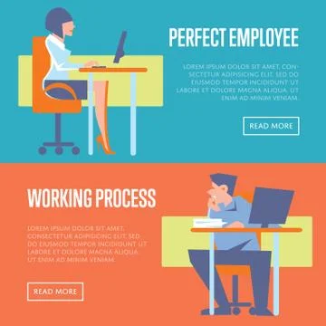 Perfect employee and working process banners Stock Illustration