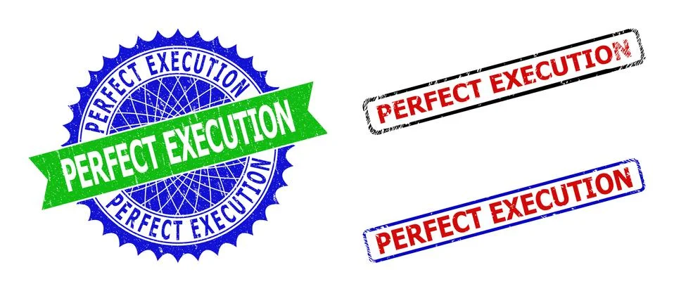 PERFECT EXECUTION Rosette and Rectangle Bicolor Stamps with Rubber Surfaces Stock Illustration