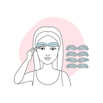 Perfect eyebrow shape tutorial by female model drawing brow line icon Stock Illustration
