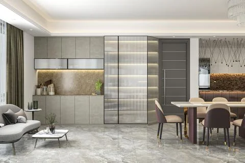 The Perfect Gathering Space Stylish Interior Design of a Luxury Dining Room.. Stock-Illustration