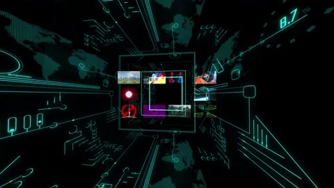 Perfect high technology animation with digital coding and videos layers zoom Stock Footage 333130916