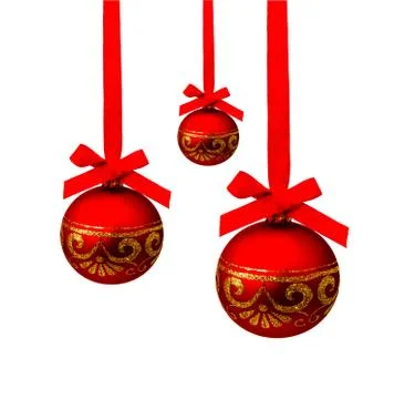 Perfect hunging red christmas balls isolated on a white Stock Photos