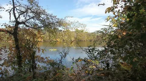 Perfect kayak day on the river Stock Footage 22175331
