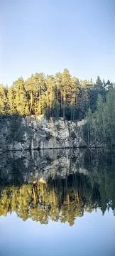 Perfect Mirror Reflection Cliffs Adrspach Lake Vertical 4K Stock Photos