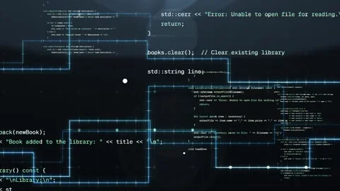 Perfect modern programming software code animation with neon glowing lines a Stock Footage 261446466