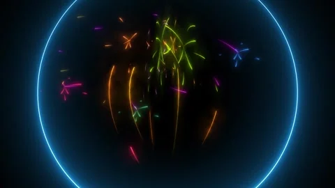 Perfect new year animation with multiple fireworks neon glowing on black Stock Footage 280845416