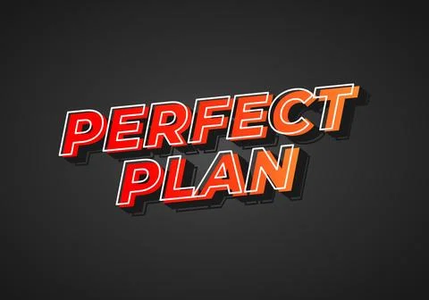 Perfect plan. Text effect in 3D look. Red yellow gradient color. Dark backg.. Stock Illustration