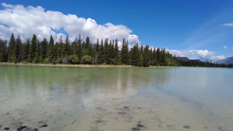 Perfect reflection of mountains in clear water Edith Lake Stock-Footage 159022608