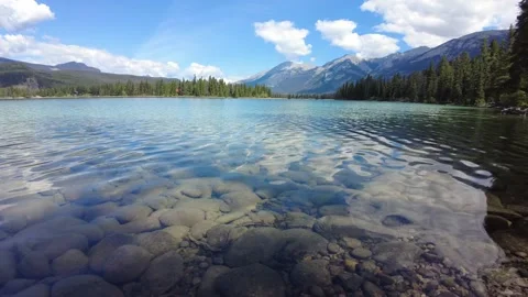 Perfect reflection of mountains in clear water Edith Lake Stock-Footage 159022638