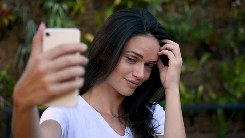 Perfect  shot of caucasian model taking selfie Stock Footage 101569621