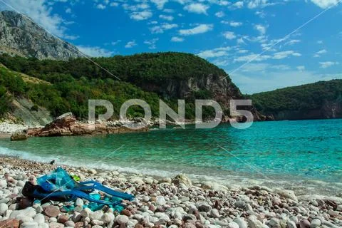 A perfect snorkeling place in Montenegro on a rocky beach on the Mediterranean Stock Photos
