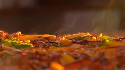 Perfect Steaming Hot Pizza Under By Sunset Light Just Out Of The Oven Stock Footage 203780695