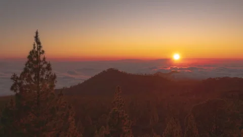 Perfect Sunset Behind Teide &amp; Canary Pines – Tenerife 4K ProRes Stock Footage 322517559