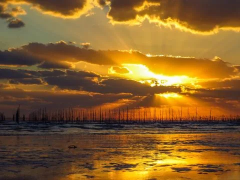 Perfect sunset with dramatic clouds in sky Foto stock