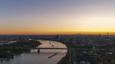 Perfect sunset timelapse over city skyline aerial Stock Footage 145270147