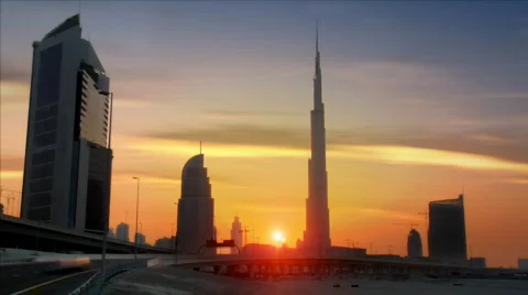 Perfect time lapse traffic sundown burj Khalifa dubai Vidéo 536774