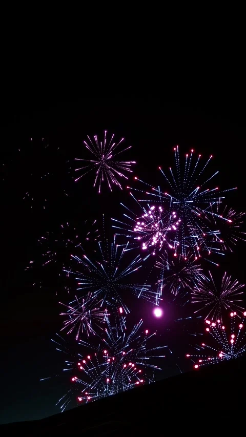 Perfect vertical 4k video animation of firework. Colorful rockets fly Stock Footage 320849483