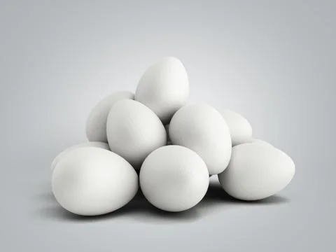 Perfect white easter eggs 3d render on grey gradient Illustrazione stock
