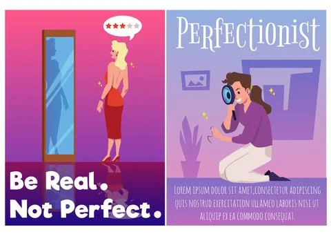 Perfectionism posters set, obsessive cleaning and self criticism concepts - flat Stock Illustration