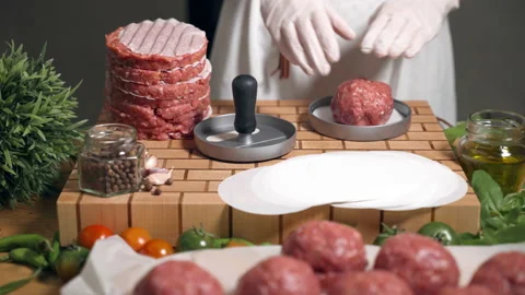 Perfectly decorated kitchen working surface for food preparation, making burgers Stock Footage 223487856
