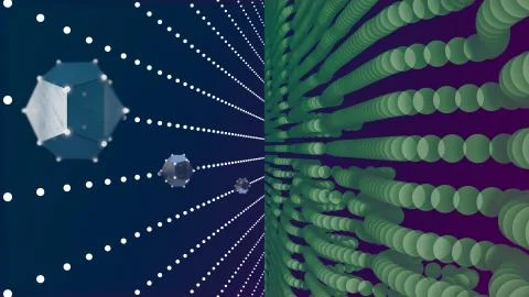Perfectly ordered linear geometric background with low poly sphere floating in Stock Illustration