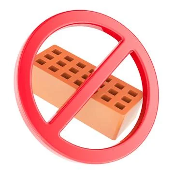 Perforated brick with red prohibition sign. 3D rendering Stock Illustration