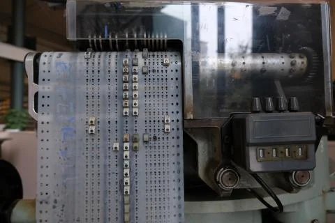 Perforated cards for programming an ancient machine for the production of yar Stock Photos