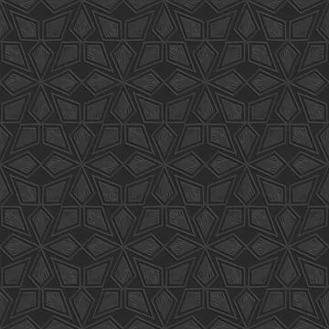 Perforated embossed seamless pattern on dark gray background, Arabic arabesqu Stock Illustration