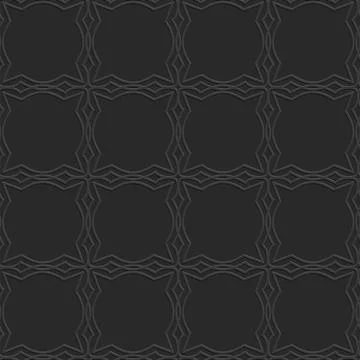 Perforated embossed seamless pattern on dark background, Arabic arabesque sty Stock Illustration
