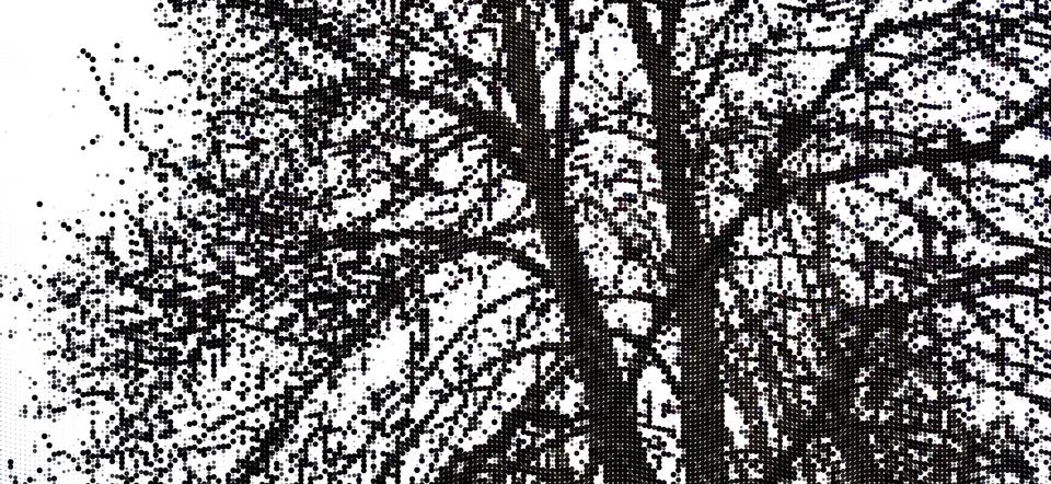 Perforated panel. Image of a tree made with dots. Abstract halftone background Stock Illustration