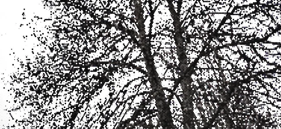 Perforated panel. Image of a tree made with dots. Abstract halftone background Stock Illustration