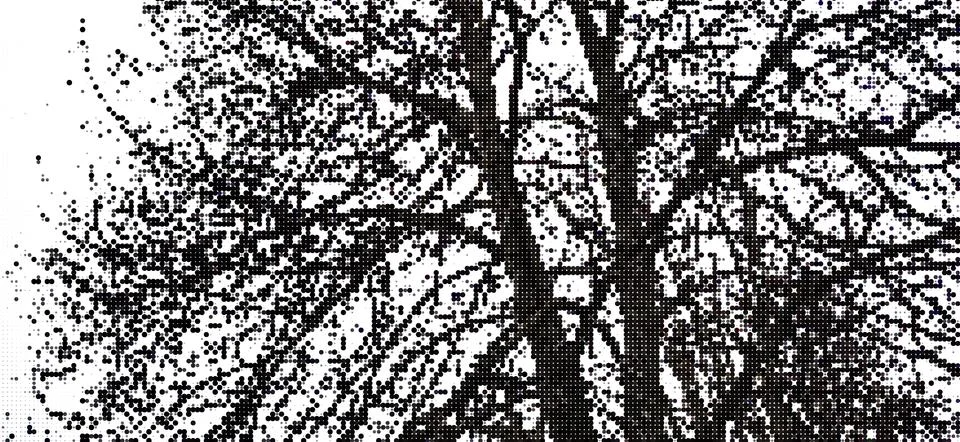 Perforated panel. Image of a tree made with dots. Abstract halftone background Stock Illustration