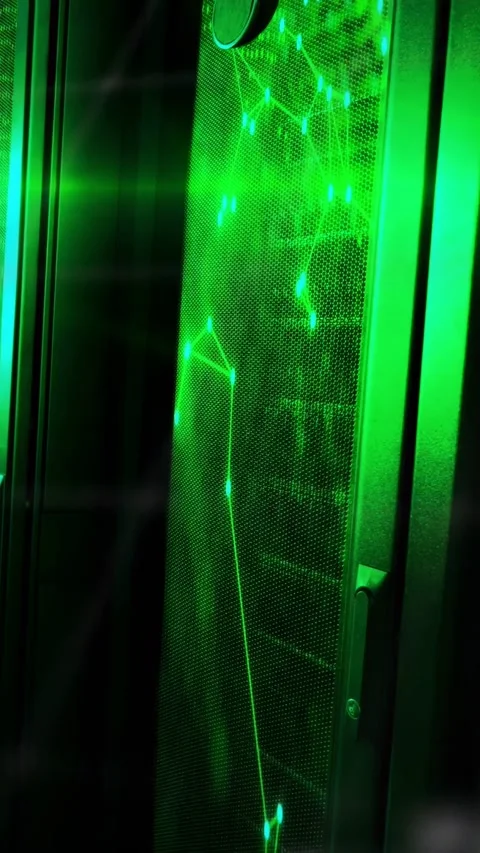 Perforated panel receiving data stream, neon node lines shifting and revealing Stock Footage 332985153