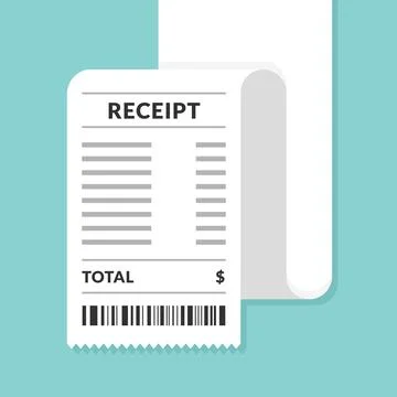 Perforated Paper Receipt with Barcode and Folded Edge on Teal Background Stock Illustration