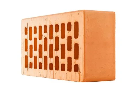 Perforated red brick isolated on white background Photos