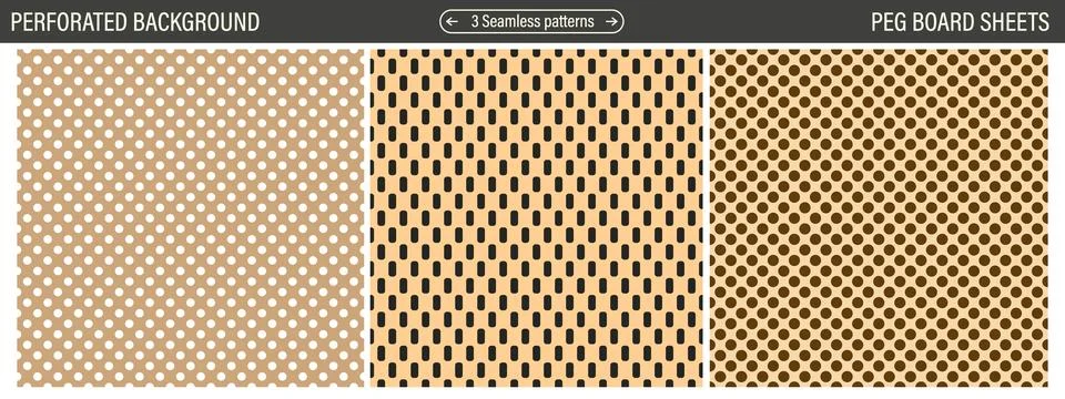 Perforated seamless pattern set. Pegboard backgrounds. Minimal dot grid tex.. Stock Illustration