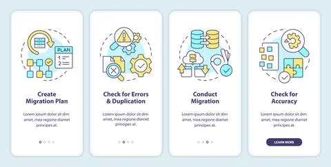 Perform CMS data migration onboarding mobile app screen Stock Illustration