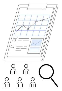 Performance Analysis and Reporting with Data Chart, Clipboard, and Magnifyi.. Stock Illustration