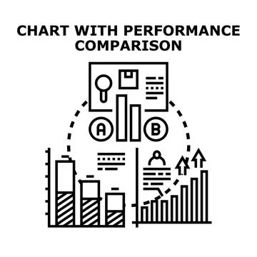Performance analysis comparing business data chart icon Stock Illustration