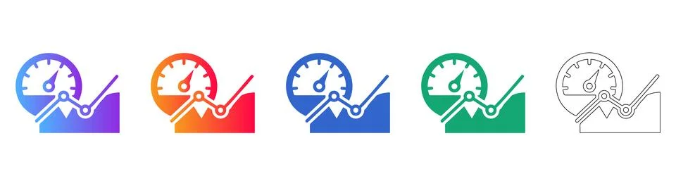 Performance Analytics and Speed Gauge Icons Stock Illustration
