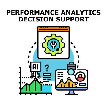 Performance analytics decision support system optimizing business process Stockillustratie
