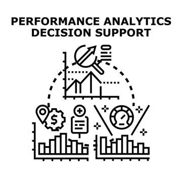 Performance analytics decision support system evaluating business data Illustrazione stock