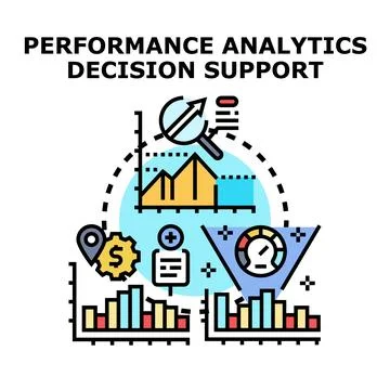 Performance analytics decision support system evaluating business data Illustrazione stock