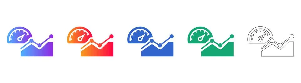 Performance Analytics Gauge and Graph Icons Stock Illustration