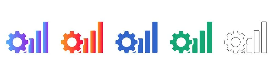 Performance Analytics Gear Icon Set Illustrazione stock