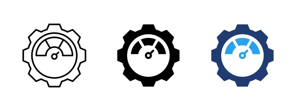 Performance and efficiency icon with speed gauge inside gear. Symbol of opt.. Stock Illustration