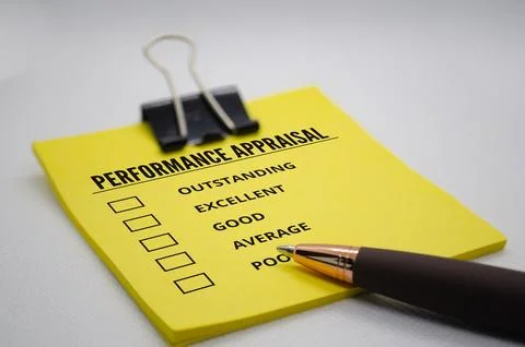 Performance appraisal text on sticky notes. Year end appraisal concept Stock Photos