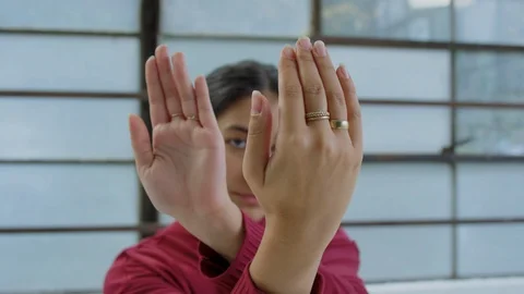 Performance Artist And Dancer Uses Her Hands To Create Shapes And Evoke Emotion Stock Footage 122367117