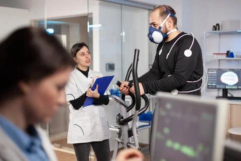Performance athlete running in lab science testing endurance 写真素材
